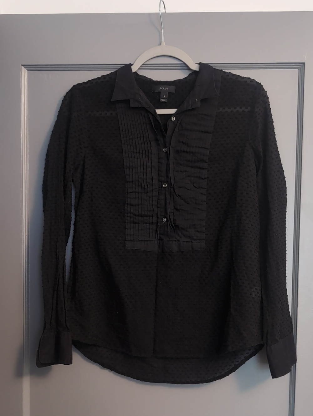 J. Crew 100% Cotton Black Textured Sheer Button-Front Shirt